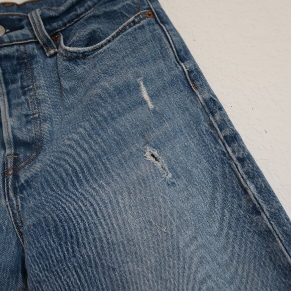 Levi's Vintage Red Tab Light Wash Distressed Straight Jeans, Size 27 Button Fly - Picture 4 of 8